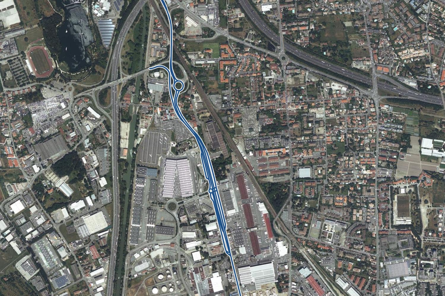 Vue aérienne du quartier de la Barrière de Paris à Toulouse, les 27 rues qui ont un prix au m² tracées en bleu